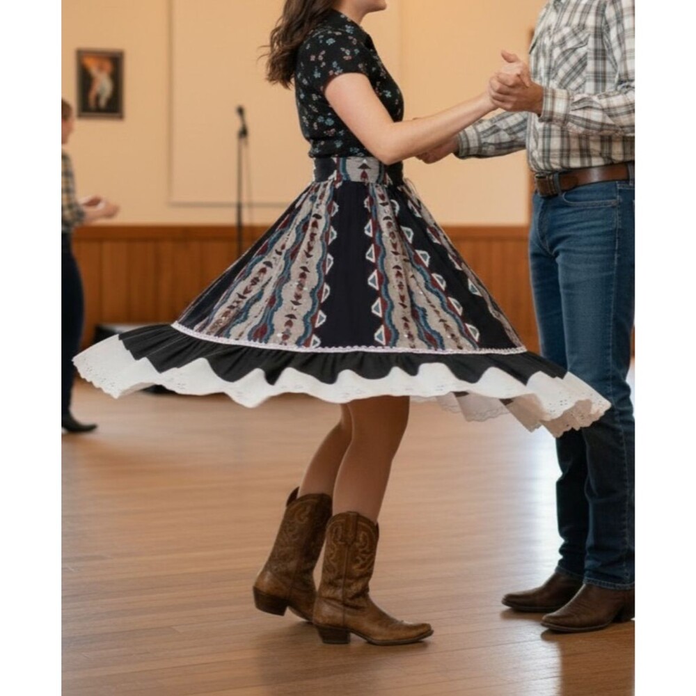 Vintage Fun & Fancy Originals Skirt Aztec Western Square Dance Festival
